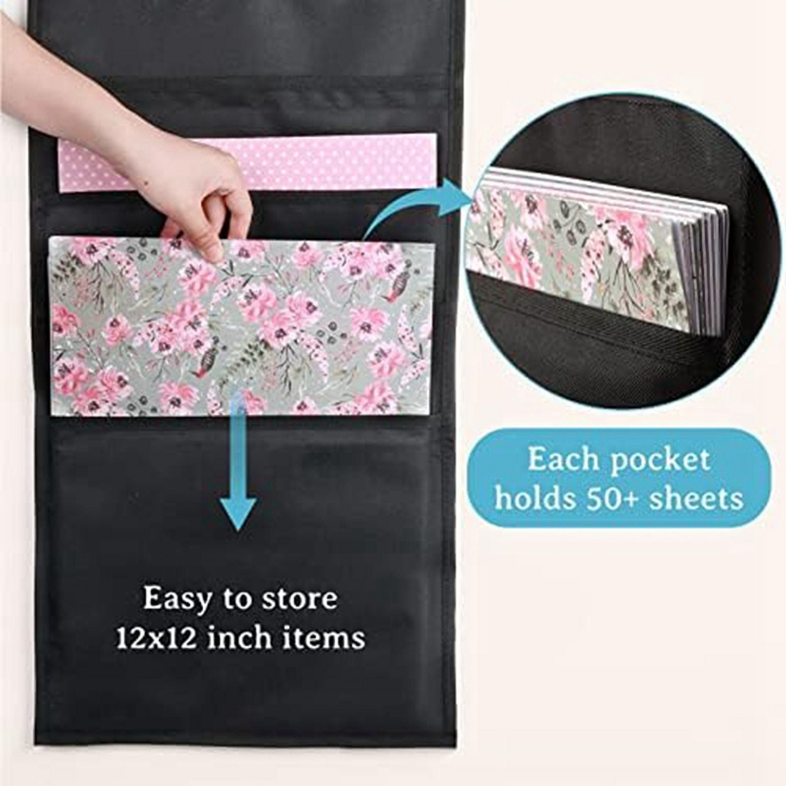 3Pcs Scrapbook Paper Storage, 12 x 12 Inch Hanging Paper Storage Bags with Door Hooks for Scrapbooking, Cardstock
