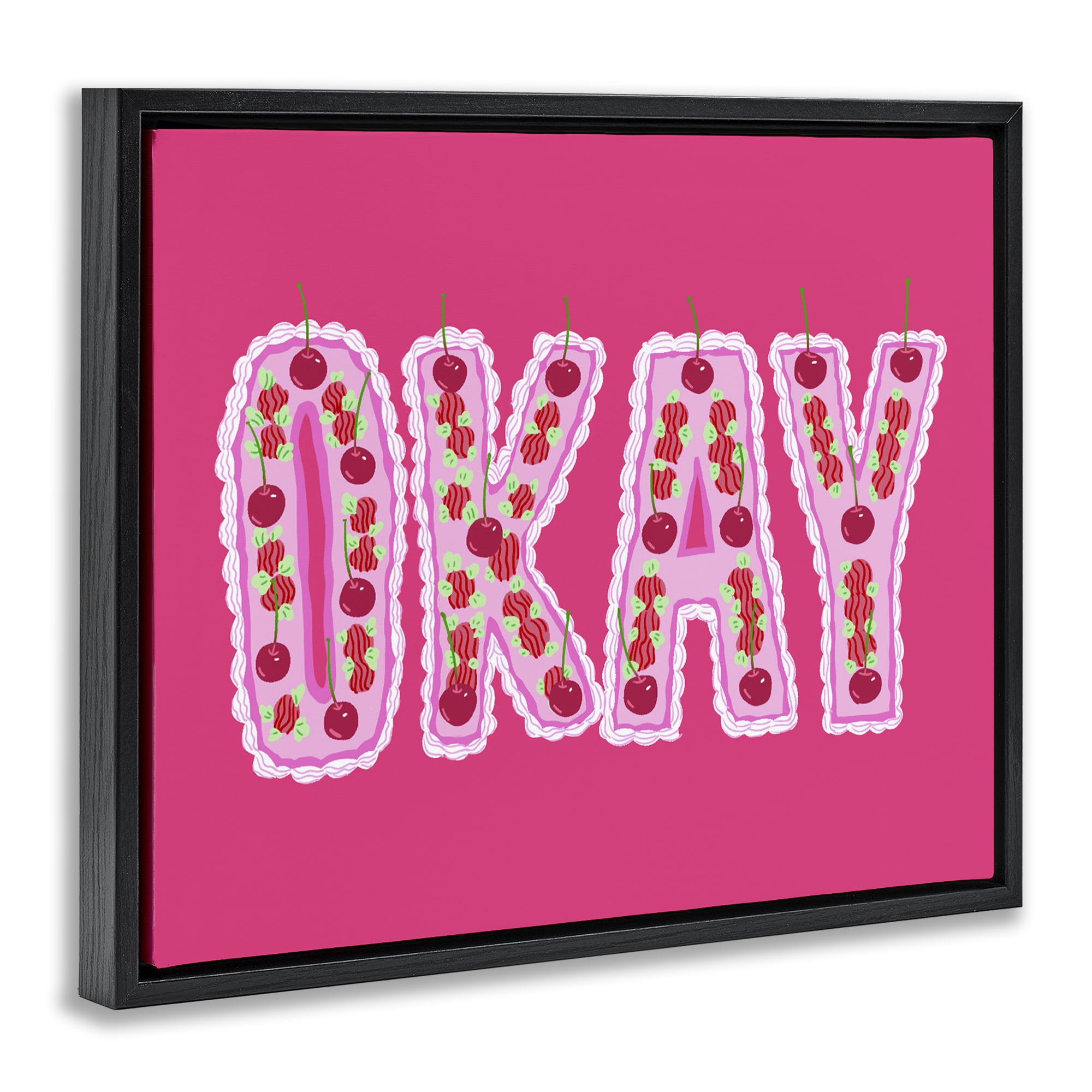 Stupell Industries Okay Cherry Cake Black Framed Floater Canvas Wall Art, design by Ziwei Li