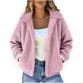 thumbnail image 2 of Women's Fleece Winter Coat Long Sleeve Lapel Open Front Cardigan Outerwear Pink M, 2 of 8
