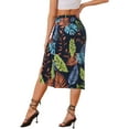 thumbnail image 3 of INSPIRE CHIC Women's Hawaiian Skirts 2024 Summer Beach Ruched Front Tropical Skirt with Slit L Navy Blue, 3 of 6