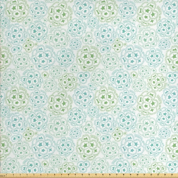 Abstract Upholstery Fabric by the Yard, Modernistic Pattern of Stars Deformation Motif Bubble Inspired Graphic, Decorative Fabric for DIY and Home Accents, Green Seafoam White by Ambesonne