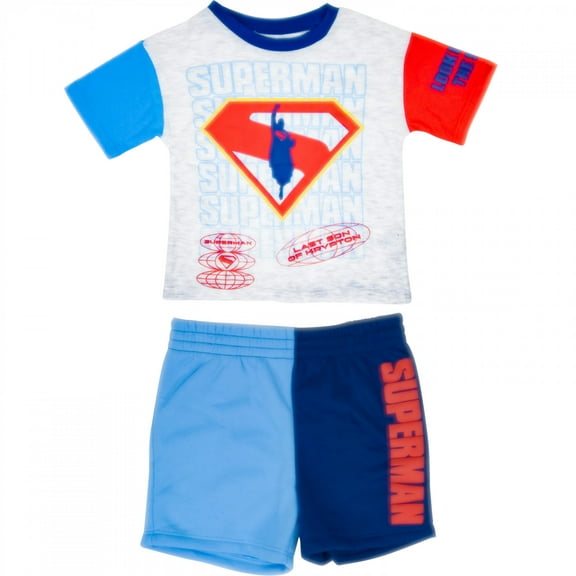 Superman 887196-size4 Red & White - Blue Toddler Boys Shirt & Shorts Set - Size 4 - 2 Piece