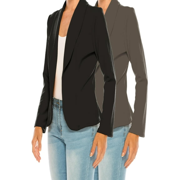 Women's Casual Office Work Long Sleeve Fitted Open Front Blazer Pack of 2