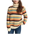 thumbnail image 2 of Jjayotai Women Striped Color Block Sweaters Clearance, Mock Neck Long Sleeve Loose Soft Fuzzy Knit Pullover White S, 2 of 6
