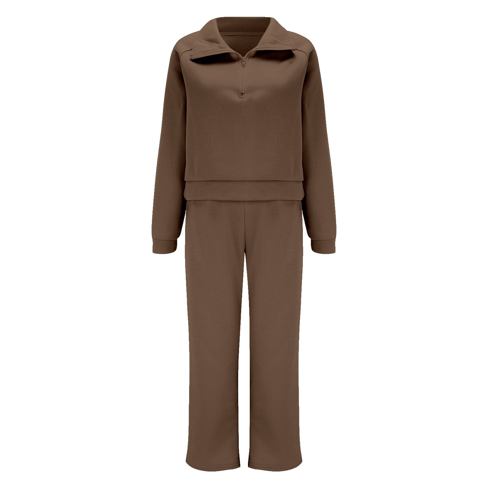 CILENON Joggers for Women 2 Piece Set Women Two Piece Outfits Sweatsuit Set Quarter Zip Sweatshirt Wide Leg Sweatpant Fall Set Tracksuit Casual Sets for Women Workout Clothes for Women Sets (Brown,M)