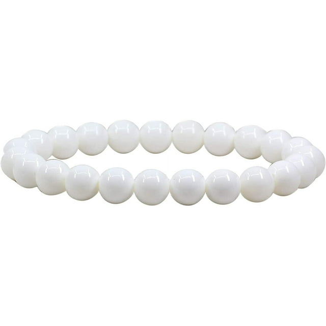 Angelstones Bracelet Extensible Unisexe en Perles Rondes 8 mm avec Coquille de Tridacna Blanc Naturel