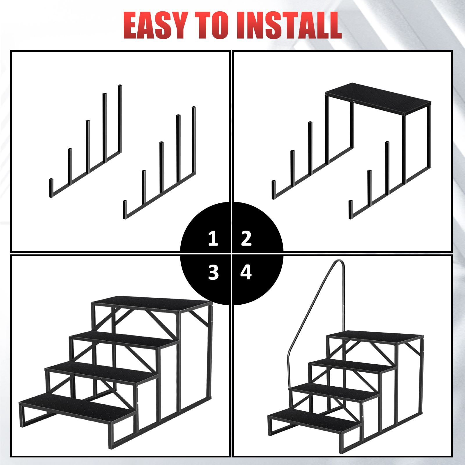 Hot Tub Steps Outdoor, RV Steps with Handrail, Portable RV Stairs 2/3/4/5 Step, Heavy Duty Truck Camper Steps Ladders for Travel Trailers, 5th Wheel, Motor Home, Spa, and Porch