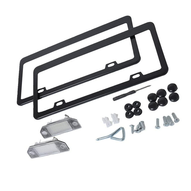 S SERENABLE Stainless Steel Black LED License Number Plate Light And License Plate Frame Set , Includes Replacement Tools