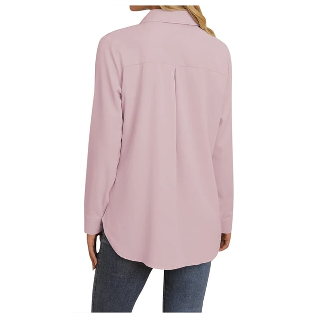HBFAGFB Long Sleeve Button up Shirts for Women Fashion Simple Spring Summer Work Clothes Pink Size L