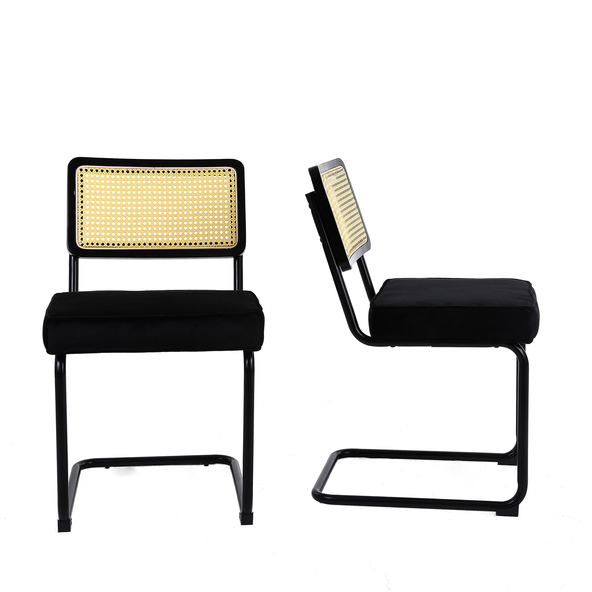 Velvet and Cane Dining Chair Set (2Pack) Mid Century Breuer Style