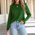 thumbnail image 2 of Womens Long Sleeve Shirts Dressy Casual Pleated Solid Tunic Tops Crew Neck Knit Loose Business Work Pullover Tees, 2 of 7