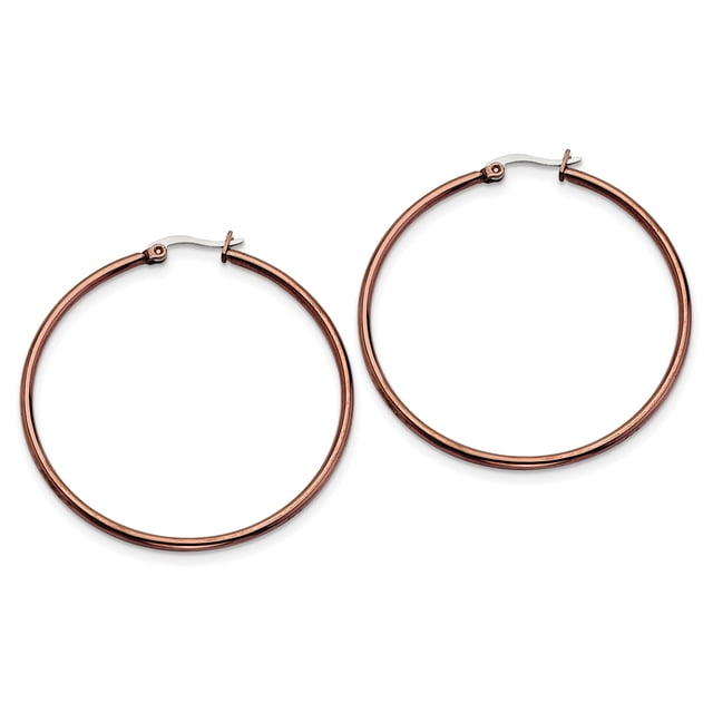 Stainless Steel Brown Plated 48mm 2mm Hoop Earrings