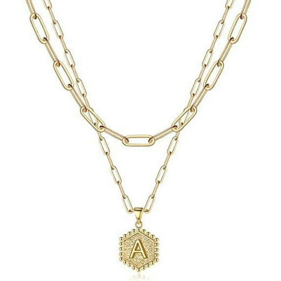 Double layer clavicle chain women's letter pendant, gold geometric choker