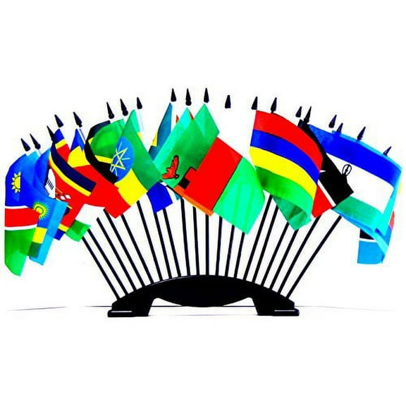 SOUTHEAST AFRICA WORLD FLAG SET with BASE--20 Polyester 4"x6" Flags, One Flag for Each Country in Southeast Africa, 4x6 Miniature Desk & Table Flags, Small Mini Stick Flags