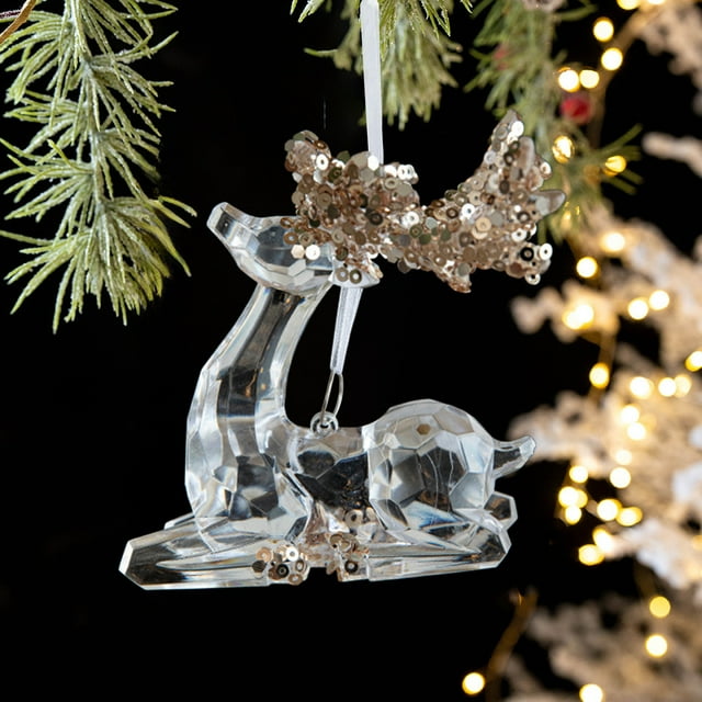 Colgante de copo de nieve acrílico | Adorno para árbol de Navidad con lentejuelas | Decoración navideña transparente para el hogar | Accesorios de decoración para escenas festivas | 1 pieza