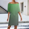 thumbnail image 2 of Gray Green Gradient Women's Off The Shoulder Ruffles Summer Wedding Guest Loose Casual Party Beach Dress, 2 of 9