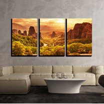 wall26 - 3 Piece Canvas Wall Art - Meteora Monasteries in Greece. - Modern Home Art Stretched and Framed Ready to Hang - 16"x24"x3 Panels