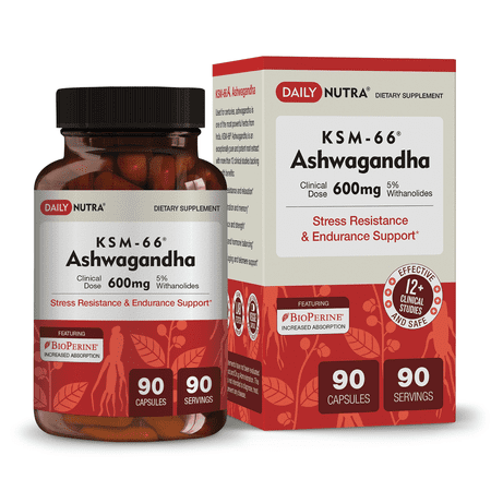 KSM-66 Ashwagandha by DailyNutra - 600mg Organic Root Extract - High Potency Supplement with 5% Withanolides  Stress Relief, Increased Energy and Focus (90 Capsules)
