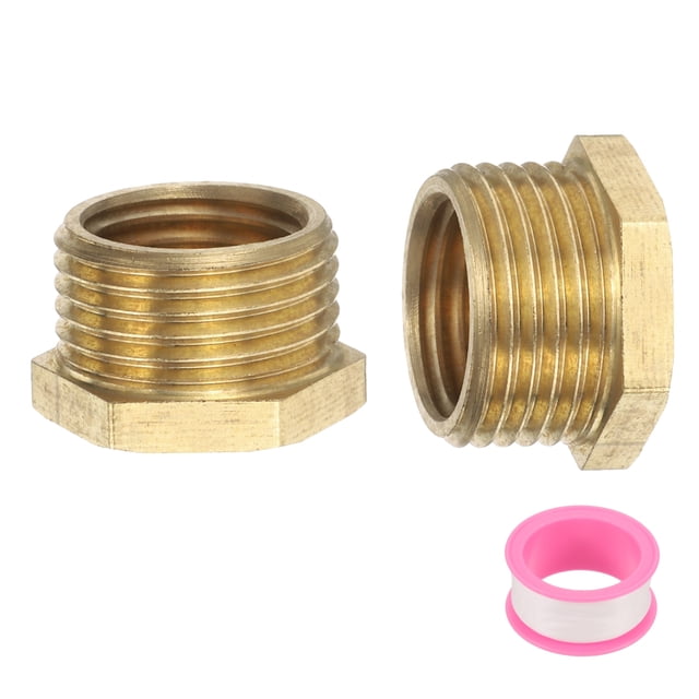 2 Pcs Reductor de Latón Tapón Hexagonal G3/8" Macho x G1/4" Hembra Adaptador de Tubería con Rosca Reductora y Cinta PTFE