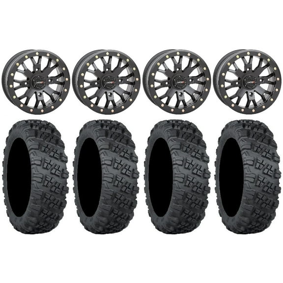 System 3 SB-4 Black (6 1) 15" Wheels 33" Versa Cross V3 Tires Can-Am Maverick X3 / Honda Pioneer 1000 / Talon
