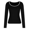 thumbnail image 6 of cfhntfmh Womens Fall Tops Fashion Long Sleeve Square Neck Slim Basic T Shirts Color Block Going out Shirt, 6 of 6