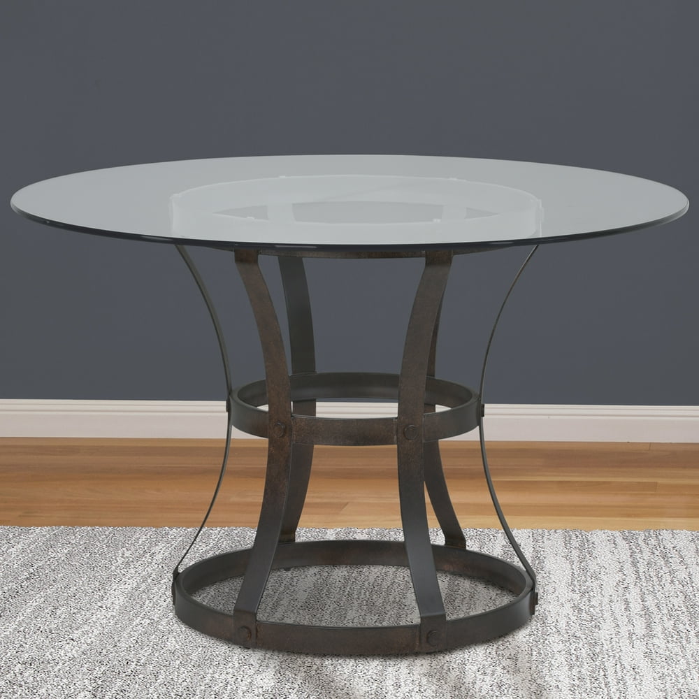 Armen Living Vancouver Round Dining Table With Finish And 48 Glass Top