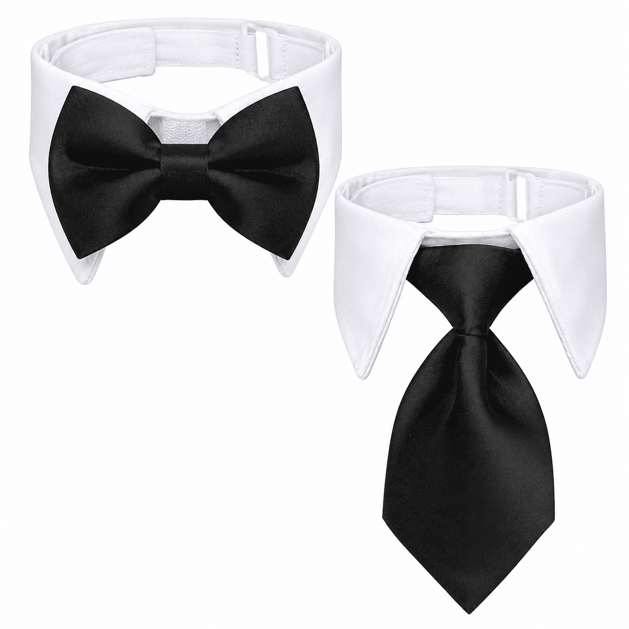 Dog Cat Tuxedo Collar Set Adjustable Bow Tie and Necktie Costume Accessories for Pets