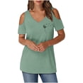 thumbnail image 4 of Algodón Fuera Del Hombro Tops para la Impresión de las Mujeres Manga Corta V-Cuello Blusa, Top de Algodón de Imitación de Moda, 4 of 5