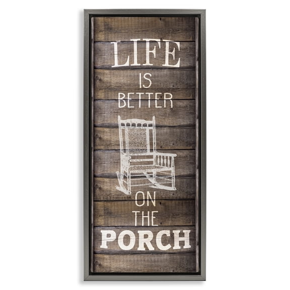 Stupell Industries Porch Life Country Rustic Inspirational Painting Gray Floater Framed Canvas Art Print Wall Art, 11 x 25