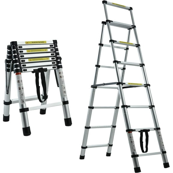 Step Ladder Herringbone Ladder A-Frame Ladder 6 7 Step Folding Telescoping Ladder, Type 1A Ladder, 6.4FT Multi-Position Ladder for Home Safety Step Attic Ladder, 330lbs Load Capacity, Easy Carry&Store