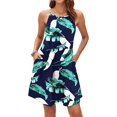 thumbnail image 1 of Jdffashion Robe d'Été pour Femmes Col Licou Sans Manches Mini Robe Décontractée Florale de Plage avec Poches, 1 of 4