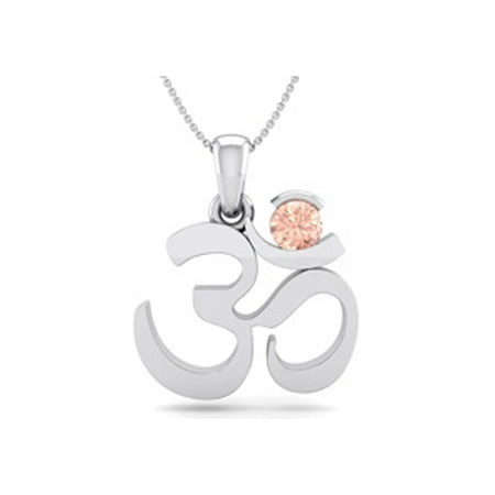 1/4 Carat Morganite Om Necklace In 14 Karat White Gold 18 Inches