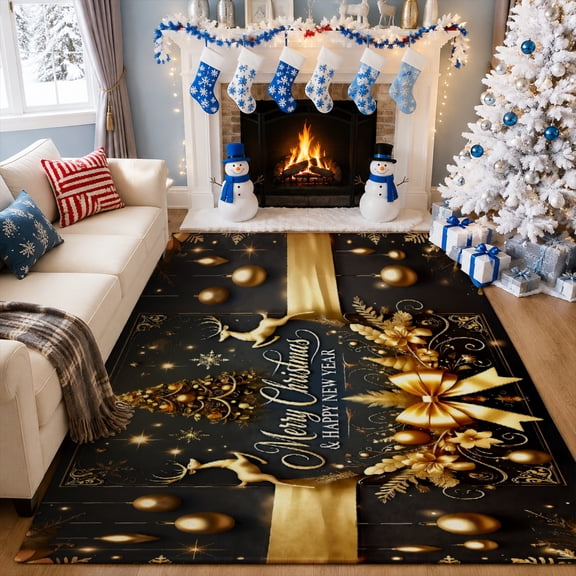 Gelasgo Luxury Christmas Gold Velvet Area Rug, Holiday Celebration Rectangle Floor Carpet, Soft Plush Non Slip Rug for Living Room Bedroom 63"×39.4"