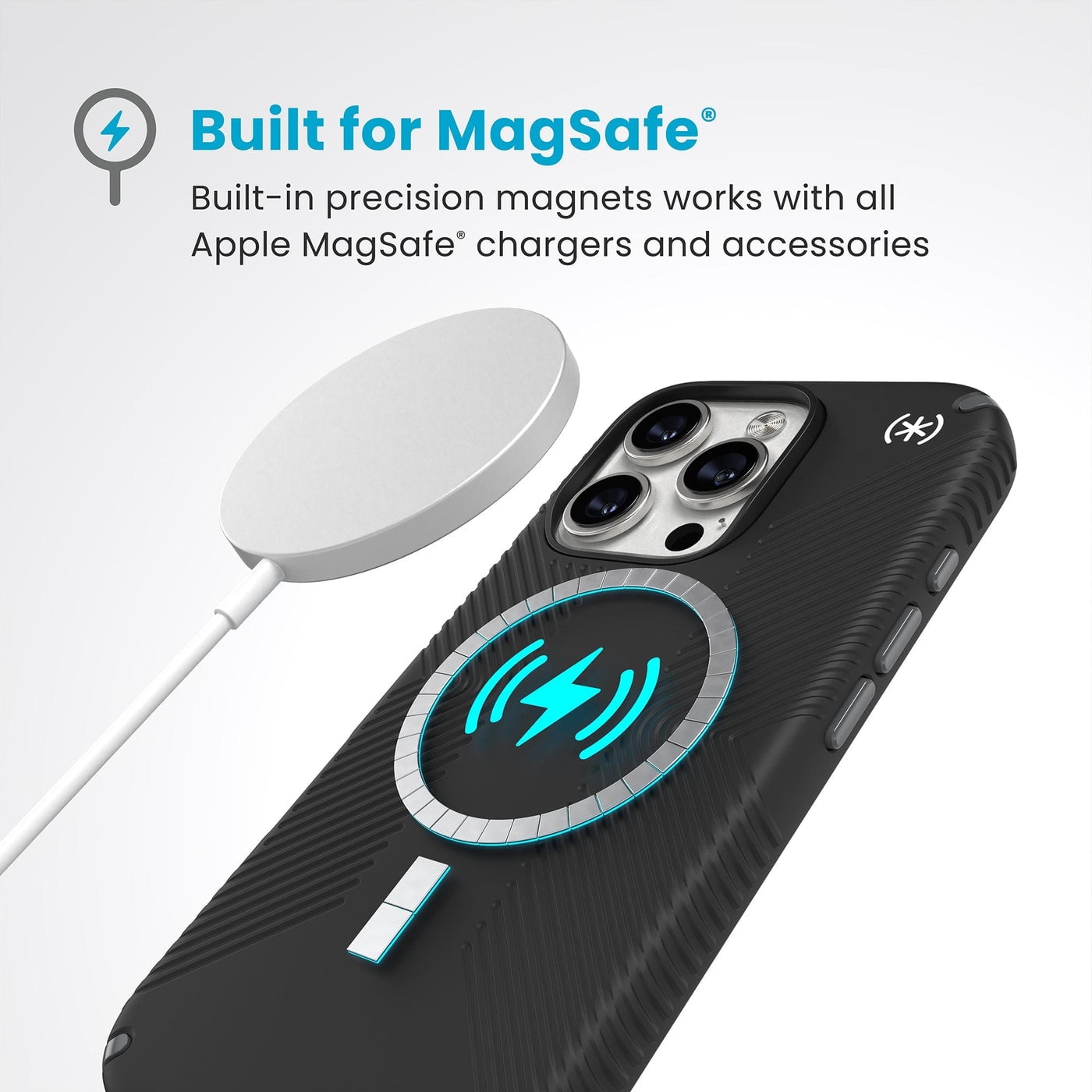 Speck Presidio2 Grip MagSafe for Apple iPhone 16 Pro Case, Black/Slate Grey