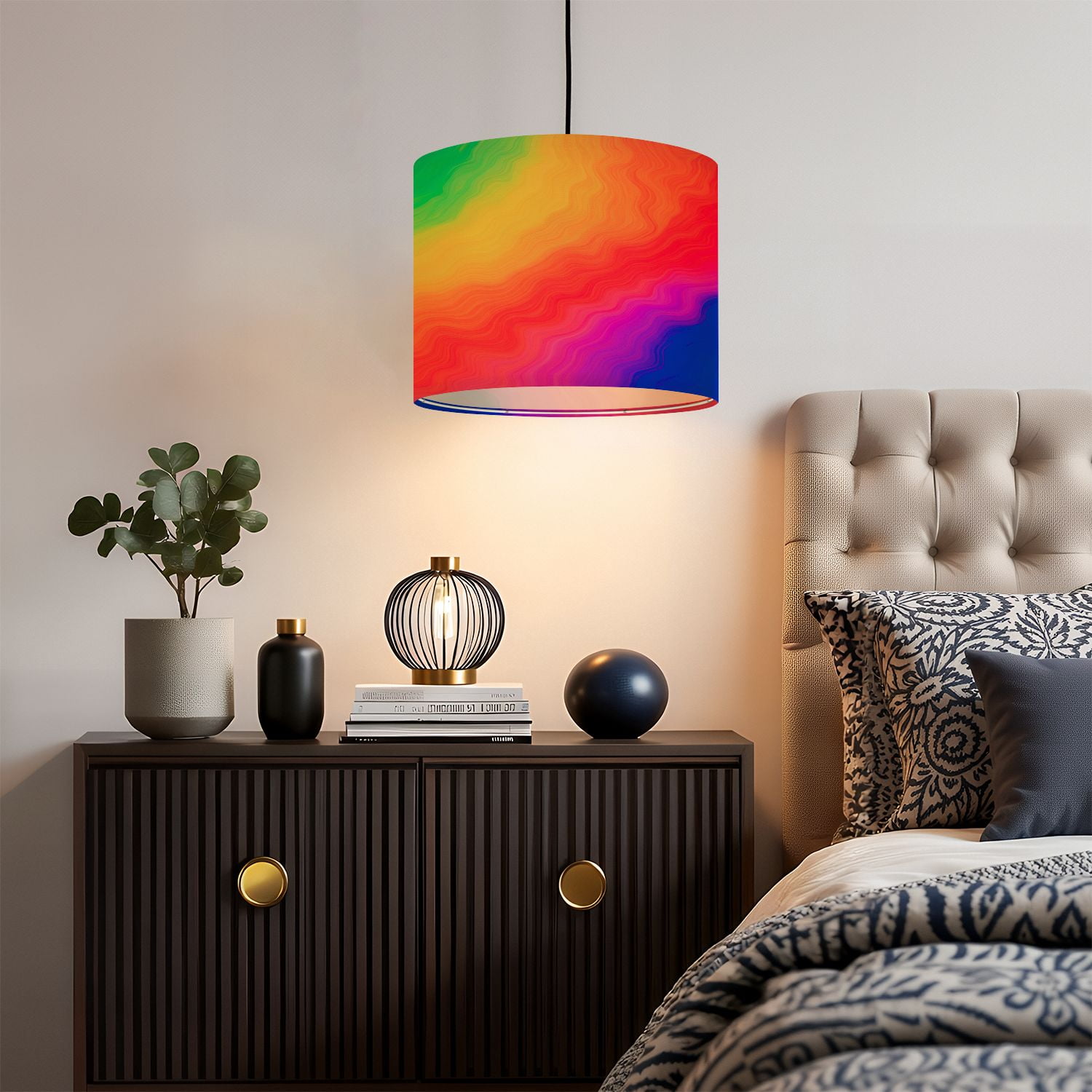 Linen Drum Lampshades Bright rainbow colors watercolor abstract colorful vibrant 13"x13"x10" Light Shade for Table Lamps Floor Lamp Shades Lampshade Replacement Assembly Required