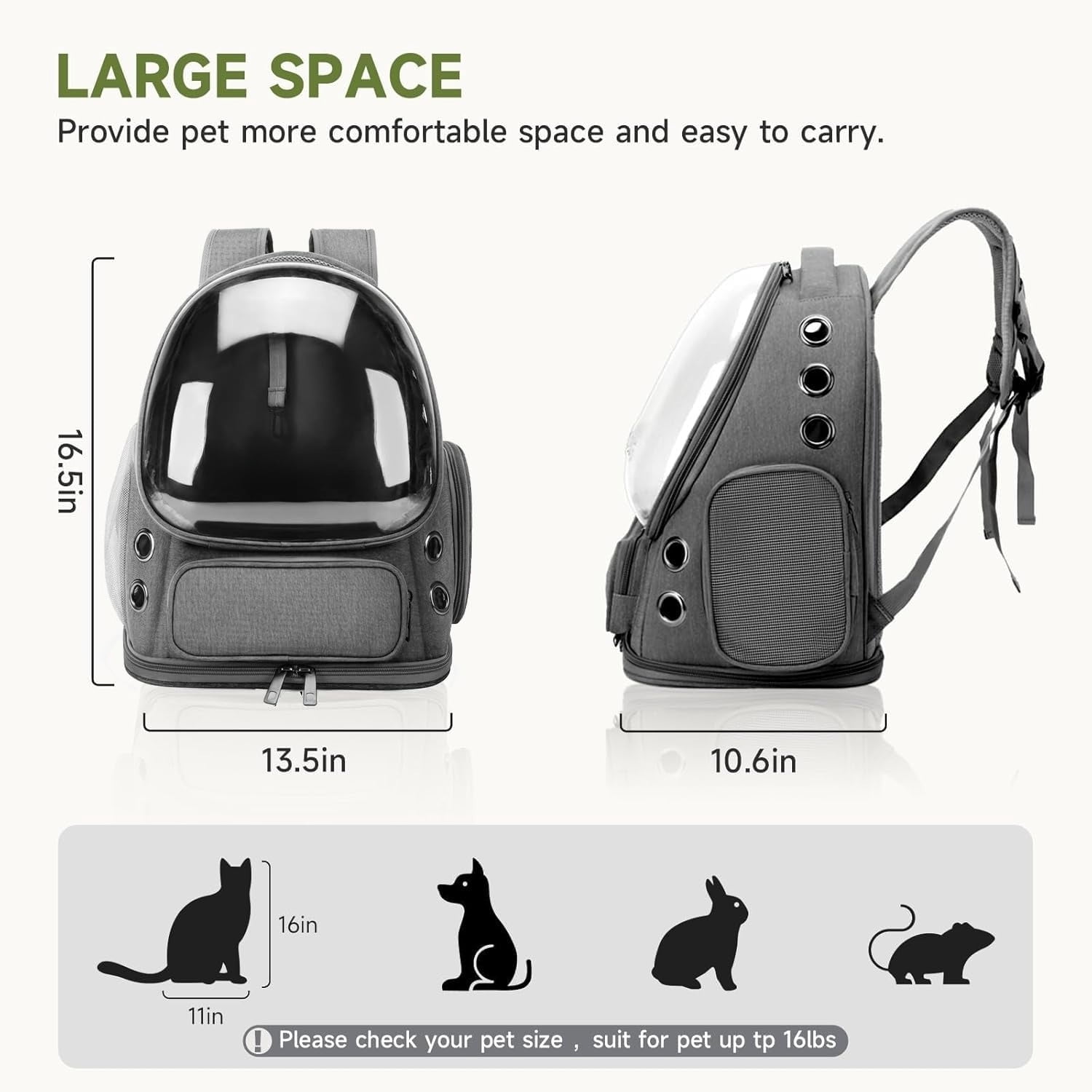 Cat Backpack Carrier, Breathable Cat Carrier Large Space Bubble Pet Backpack for Kitty Small Dog up to 15lbs, Transparent & Foldable Pet Carrier for Travel Hiking