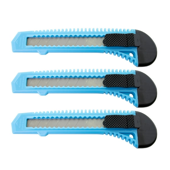 MotoProducts 3 Sky Blue Retractable Utility Knife Wholesale 6 inch Manual Lock Box Cutter Snap Off Blade