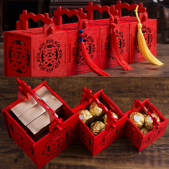 SPRING PARK 2Pcs Chinese Xi Letter Wedding Party Favour Laser Sweet Cake Gift Candy Boxes