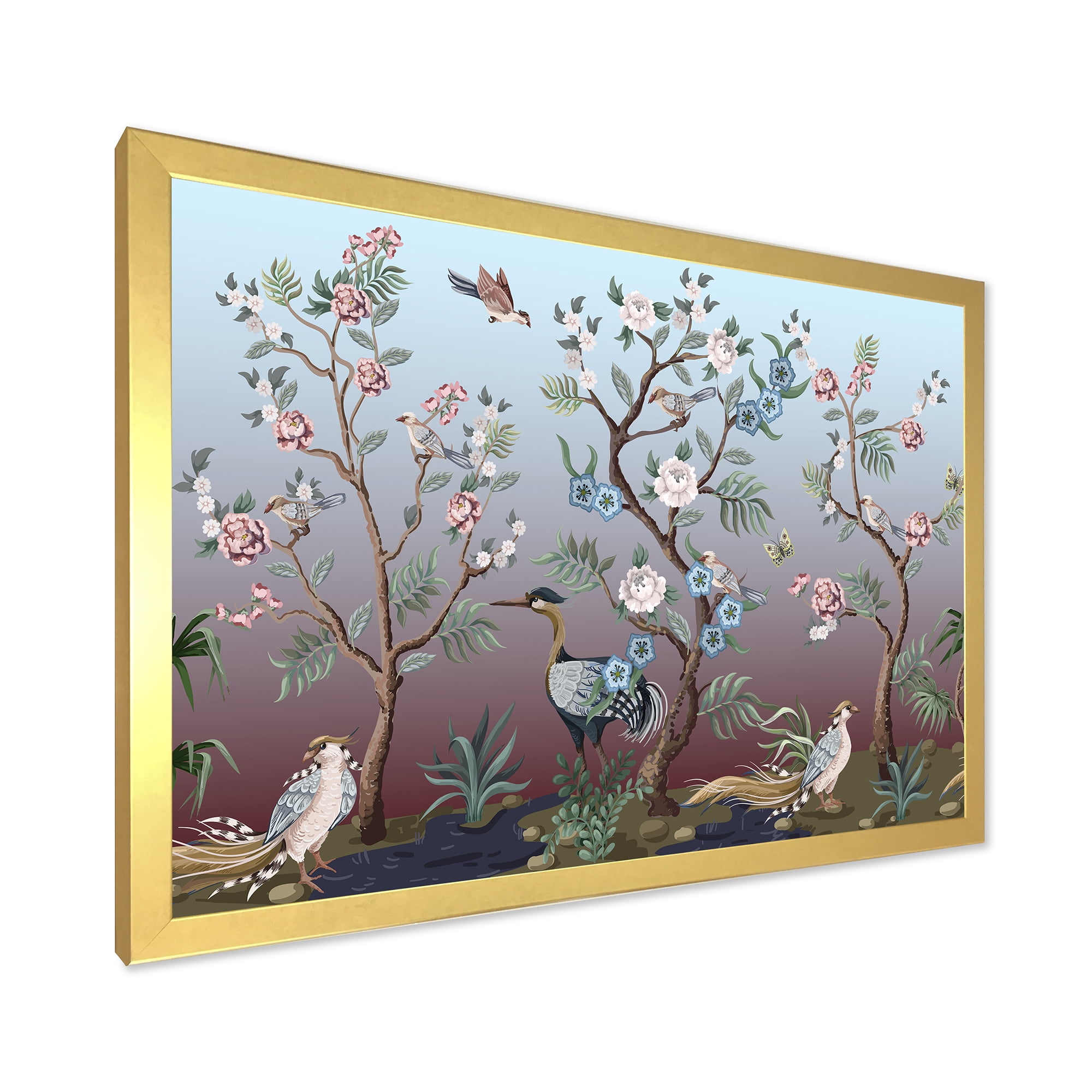 Designart 'Chinoiserie With Peonies and Birds XI' Traditional Framed Art Print