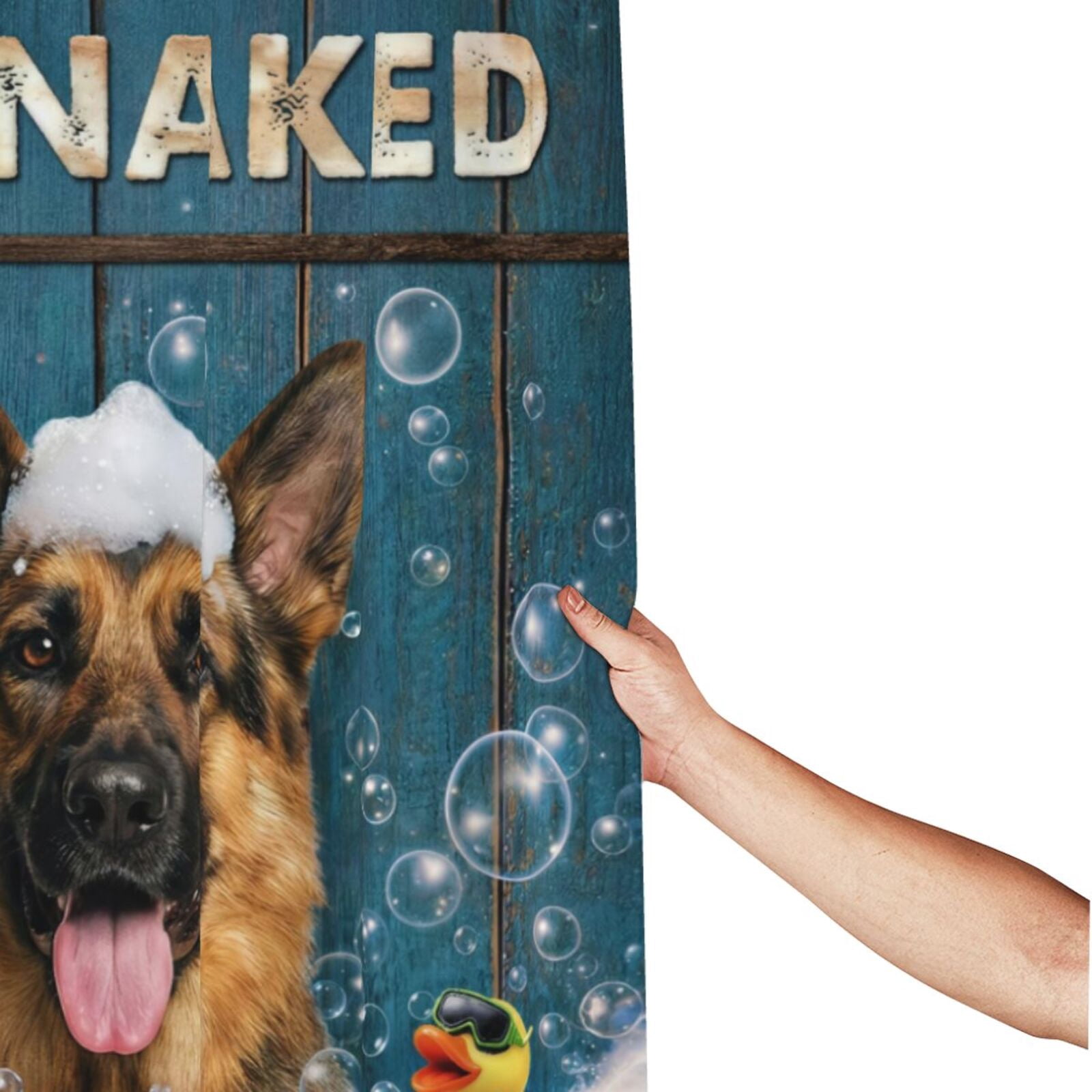 German Shepherd Shower Curtain - Funny Dog Bath Curtain with Bubbles & Rubber Duck, Waterproof Polyester Fabric, Unique Bathroom Decor for Pet Lovers - 60"x72"