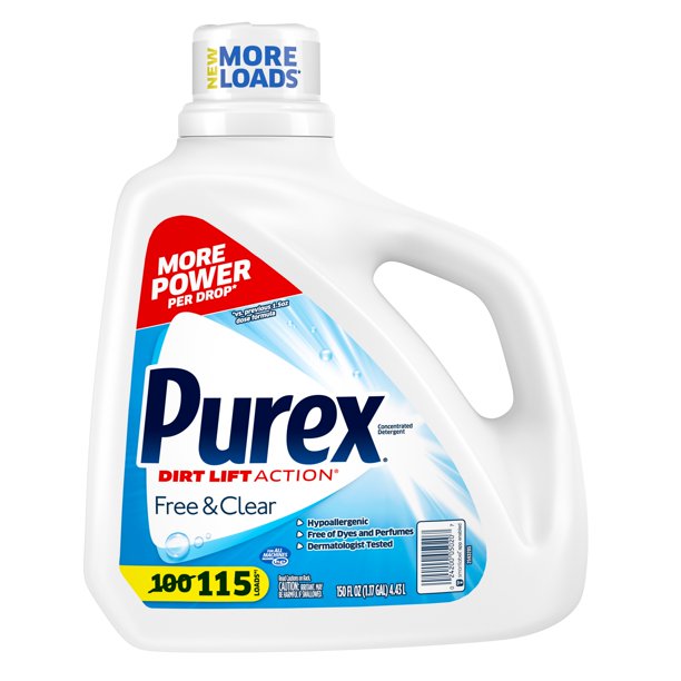 Purex Free Clear, 115 Loads, Liquid Laundry Detergent Base Liquid, 150