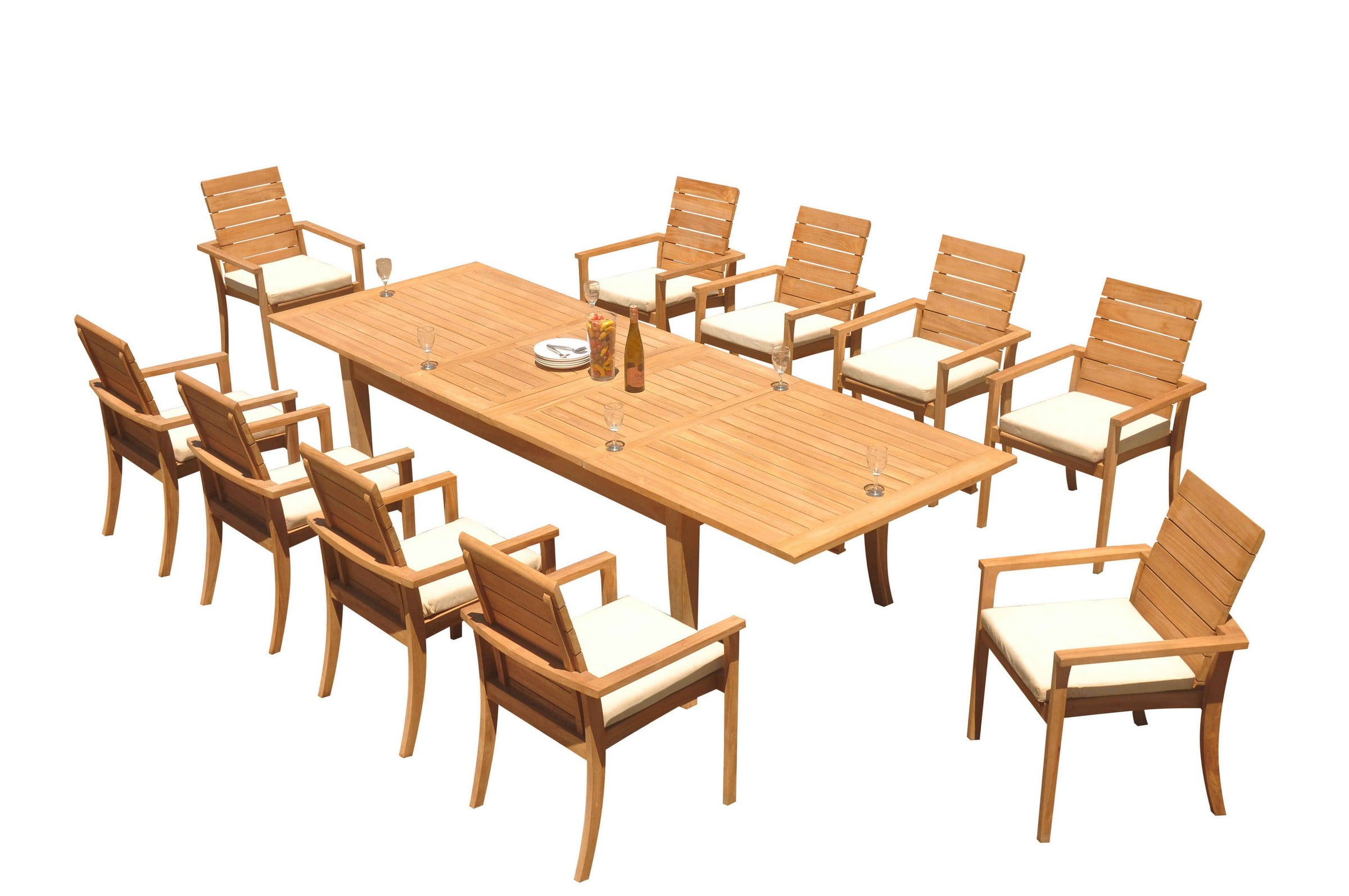 GradeA Teak Dining Set 10 Seater 11 Pc 122" Atnas Rectangle Table