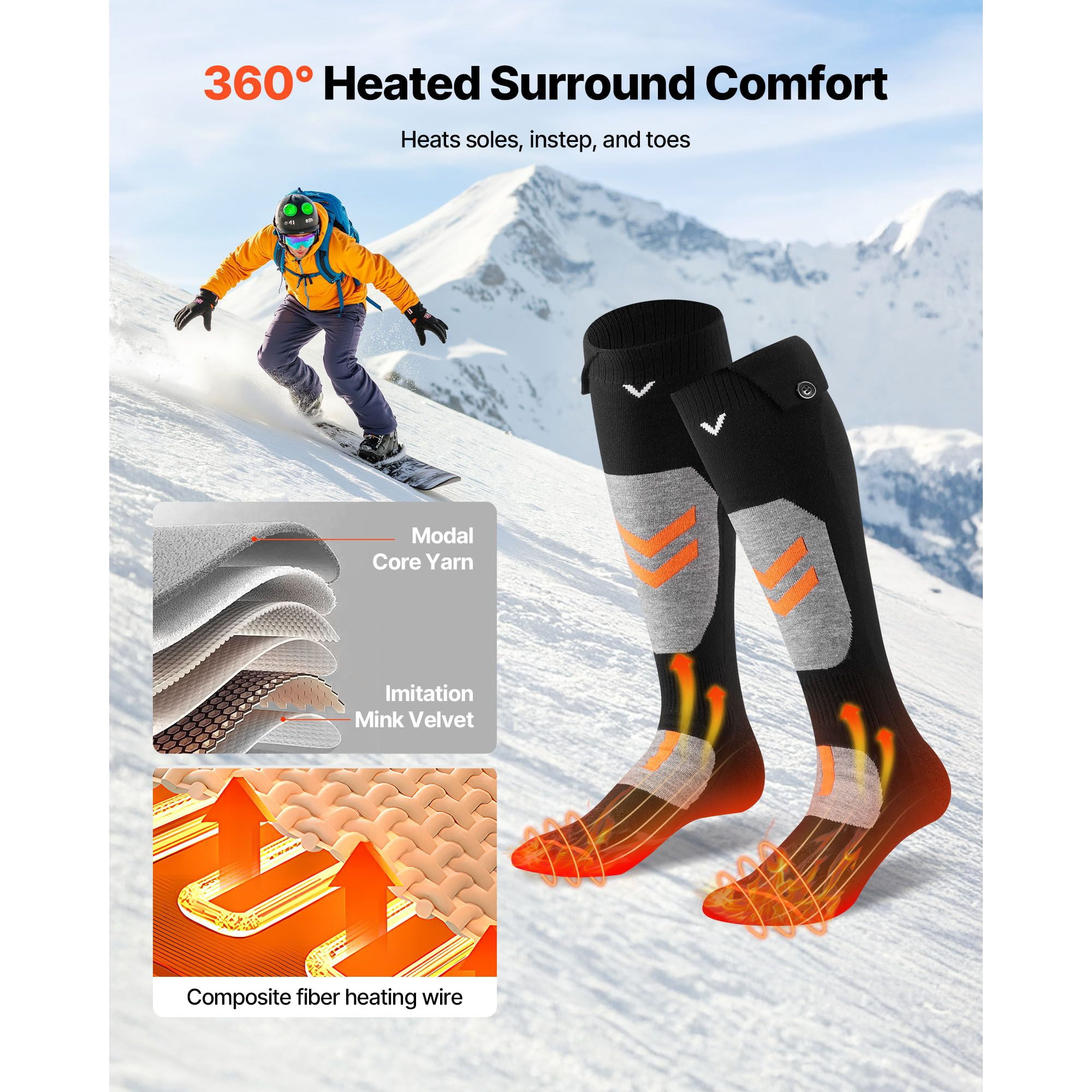 Heated Socks, Medium Size, 5000mAh Battery Rechargeable Heating Socks with 4 Heating Levels, Electric Heated Sock with APP Control for Men Women, Foot Warmer for Hunting Riding Camping Hiking