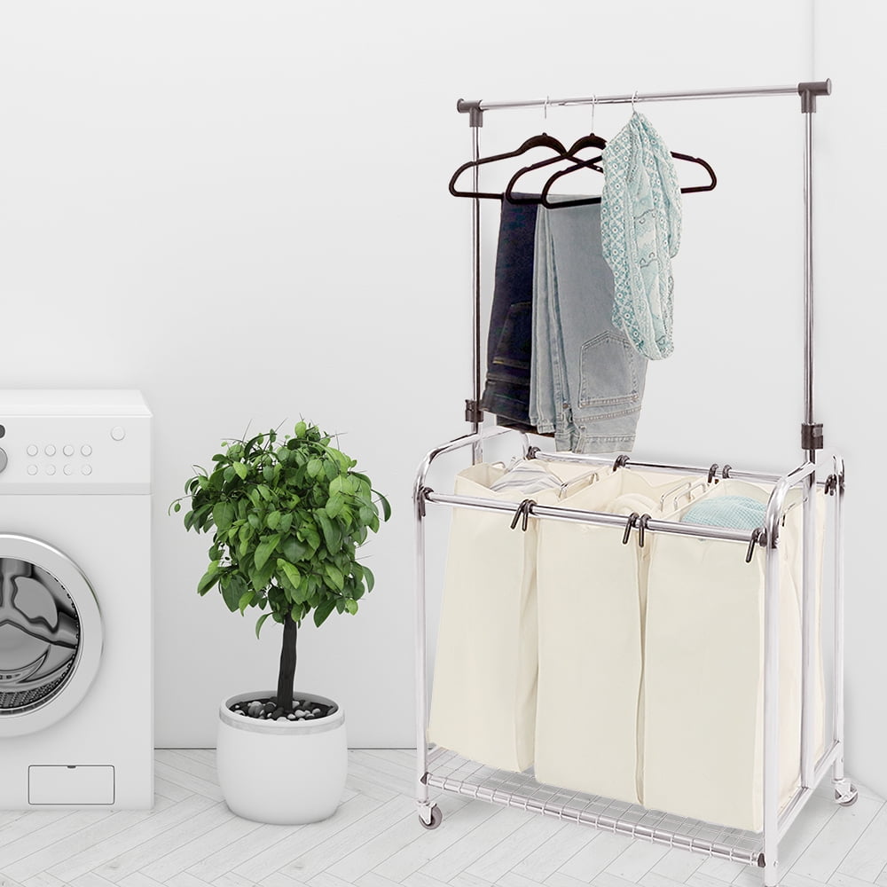 laundry cart on wheels with hanging bar