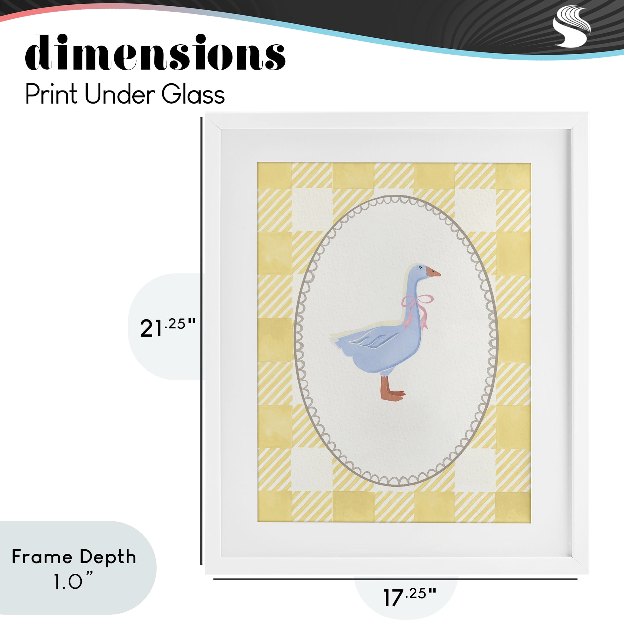 Stupell Industries Little Goose on Yellow Gingham White Framed Print Under Glass, design by The Paper Curator