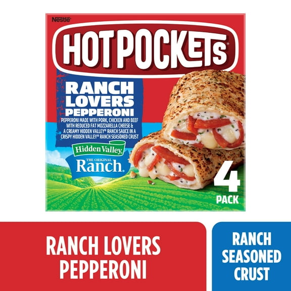 Hot Pockets Ranch Lovers Pepperoni Lovers, Hidden Valley Ranch, Sandwich Frozen Snacks, 17 oz, 4 Pack (Frozen)