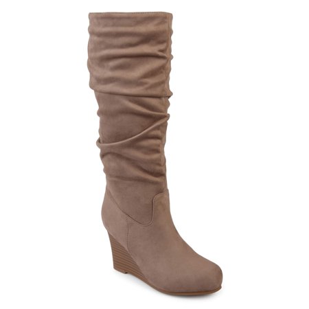 Women's Wide Calf Slouchy Faux Suede Mid-calf Wedge Boots
