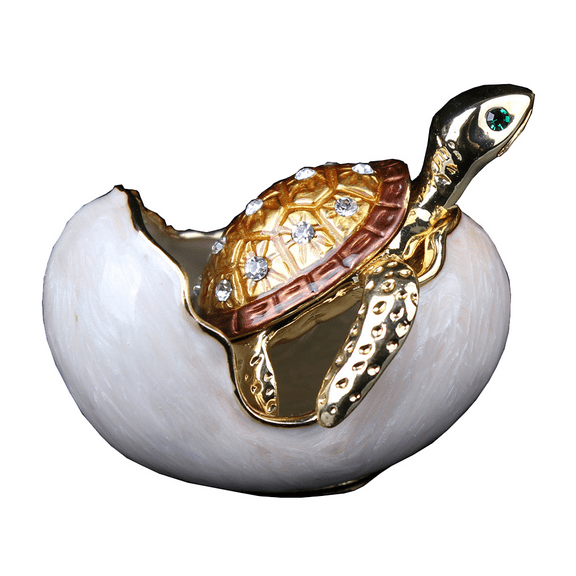 Crystal Bejeweled Turtle in Hatching Egg Trinket Jewelry Box Metal Keepsake Box