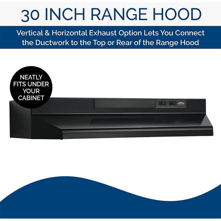 Broan outlet 30-Inch Convertible Under-Cabinet Range Hood, 160 CFM, Black