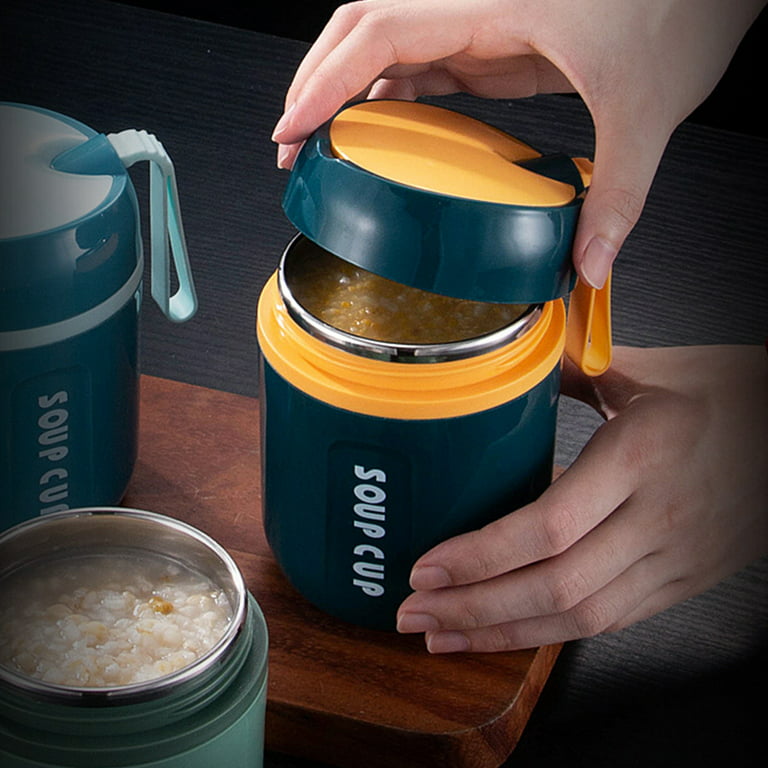 Vacuum-Insulated Food Jar with Spoon,16.2 oz Food Thermos Hot Food Flasks Vacuum Insulated Lunch Thermos Leakproof Food Jar Portable Thermal Soup Bowl